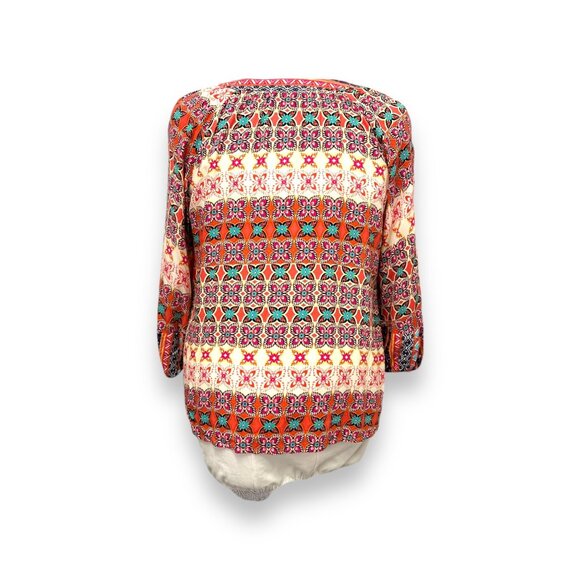 Figueroa & Flower Womens Boho Floral Top PL 100% Rayon Multicolor Tie Front - Picture 3 of 8